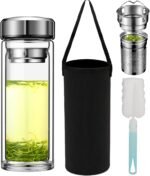 17oz Tea Tumbler with Infuser, 500ml Double Wall Borosilicate Glass Tea Bottle 100% Leak-Proof with 2 in 1 Stainless Steel Filter - Image 2