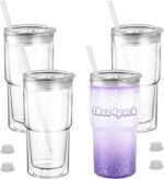 18 oz Acrylic Snow Globe Cups, Plastic Snowglobe Tumbler Cups Pre-Drilled with Silicone Plug, Double Wall Tumblers with Lids and Straws for Glitter DIY, 4 Pack or 8 Pack, Bulk - Image 2