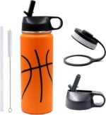 18 oz Basketball Water Bottle, Sports Flask Metal Travel Tumbler with 2 Lids, Stainless Steel Double Wall Vacuum Insulated Thermo Water Bottles, Basketball Accessories Stuff Gifts for Mom Boys Girls - Image 2