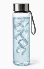 18 oz Clear Plastic Water Bottle with Stainless Steel Screw Cap - Reusable, Leakproof, BPA Free Sports Bottle with Carrying Strap Over Lid (Modern) - Image 2