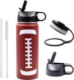 18 oz Football Water Bottle with Straw, Sports Flask Metal Travel Tumbler with 2 Lids, Stainless Steel Double Wall Vacuum Insulated Leak Proof Thermo Water Bottles, Football Gear Gifts for Boys Girls - Image 2