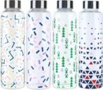 18 oz Glass Bottles with Stylish Printed Designs – Set of 4 Reusable Juice & Water Bottles, Leak Proof, Airtight, Dishwasher Safe - Image 2