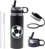 18 oz Soccer Water Bottle with Straw, Sports Flask Metal Travel Tumbler with 2 Lids, BPA Free Stainless Steel Double Wall Vacuum Insulated Leak Proof Thermo Water Bottles, Soccer Gifts for Boys Girls - Image 2