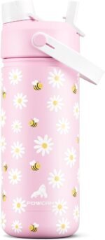 18 oz kids water bottle with straw and handle: Leak Resistant, BPA-Free, Keep Cold 24H, Quick-Flip Straw Lid, Double Wall Stainless Steel Cup for School, Family Trip, Outdoors, Gift (Pollen Party) - Image 2