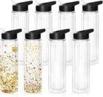 18OZ Plastic Snow Globe Tumbler, 8pack - Double Wall Clear Construction with Pre-Drilled Hole & Stopper, Leak-Proof Design, Portable Handle Lid, Perfect for Glitter DIY, Personalized Gifts, Black - Image 2