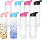 18OZ Plastic Snow Globe Tumbler, 8pack - Double Wall Clear Construction with Pre-Drilled Hole&Stopper, Leak-Proof Design, Portable Handle Lid, Perfect for Glitter DIY, Personalized Gifts, Mixed Color - Image 2