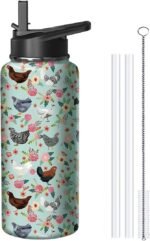 18oz Chicken Water Bottle with Handle and Flip Straw, Animal Sports Stainless Steel Insulated Cup Travel Coffee Mug Tumbler, Birthday Mothers Day Chritmas Gifts for Women - Image 2