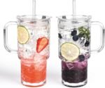 18oz Glass Tumbler with Handle & Lid – 2-Pack Iced Coffee Cups with Straws, Glass Mug for Cold & Hot Beverages Travel Cup for Smoothies, Tea, and Juice (clear-Glacial pattern-2pack) - Image 2