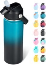 18oz Insulated Stainless Steel Water Bottle, Wide Mouth Double Wall Vacuum, Silicone Straw, Sweat & Leak Proof, BPA Free Insulated Water Flask for Travel, Keep Cold 24h Hot 12h, Blue - Image 2