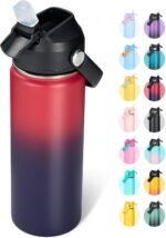 18oz Insulated Stainless Steel Water Bottle, Wide Mouth Double Wall Vacuum, Silicone Straw, Sweat & Leak Proof, BPA Free Insulated Water Flask for Travel, Keep Cold 24h Hot 12h, Red - Image 2