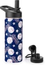 18oz Insulated Water Bottle with Straw Lid & Spout Lid, Baseball, Gift for Kids Boys to School Sports Travel Fitness Hiking Outdoors, Double Wall 18/8 Stainless Steel, Hands Wash Only, Blue - Image 2