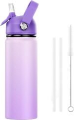 18oz Kids Insulated Water Bottle with Straw Lid - 18/8 Stainless Steel Kid Cup BPA-FREE Travel Tumbler Double Wall Vacuum Leak Proof Portable Toddler Water Bottle (Purple） - Image 2