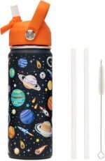 18oz Kids Insulated Water Bottle with Straw Lid - 18/8 Stainless Steel Kid Cup BPA-FREE Travel Tumbler Double Wall Vacuum Leak Proof Portable Toddler Water Bottle (Space) - Image 2