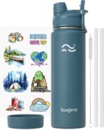 [2-IN-1 LID] Insulated Water Bottle with Silicone Boot (36hrs Cold/18hrs Hot) - DIY Stickers, Leakproof, BPA Free, 24 oz - Image 2