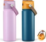2 PACK 18 OZ Water Bottle for Kids, Stainless Steel Double Insulated Sports Water Bottle, Leak Proof Straw Cup for School, Gifts and Travel, BPA Free (Light Pink, Dark Blue) - Image 2