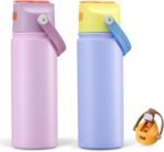 2 PACK 18 OZ Water Bottle for Kids, Stainless Steel Double Insulated Sports Water Bottle, Leak Proof Straw Cup for School, Gifts and Travel, BPA Free (Light Pink, Purple) - Image 2