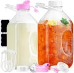 2 Pack 1/2 Gallon Glass Milk Bottles with Airtight Screw Lid & Handle & 2 Spouts - Heavy Duty Glass Water Bottles - Breastmilk Jug Pitcher with Scale Lines, Milk Container for Refrigerator Storage - Image 2