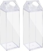 2 Pack 17oz/500ml Milk Carton Water Bottle Plastic Milk Box BPA Free Child Friendly Reusable Milk Carton Shaped Water Bottle Leakproof Juice Tea Jug for Travelling Sports Camping Outdoor Activities - Image 2