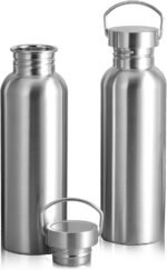 2 Pack 18/8 Stainless Steel Water Bottle, Silver Water Bottle,32OZ Single Wall Sports Water Bottle for Camping Picnic, Metal Sports Kettle with Handle for Runners, Hikers, Cyclists - Image 2
