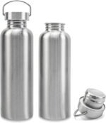 2 Pack 304 Stainless Steel Sports Water Bottles, 26 Oz Single Wall Metal Water Bottle with Handle, Non-Insulated Water Bottle for Cyclists, Runners, Picnics, Camping - Image 2
