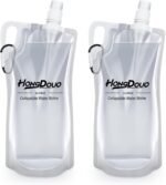 2 Pack Collapsible Water Bottles, 1L Hiking Water Flasks (2L Total) - 33oz BPA-Free Reusable Drink Bags With Carabiners and Handles, Squeeze Water through a Filter or Use as Water Bottles - Image 2