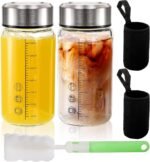 2 Pack Glass Bottles with Lids, 12 Oz Wide Mouth Shaker Bottle with Sleeve, Leakproof Glass Mixing Sports Drinking Bottles for Protein Mixs, Juice, Vitamin - Image 2