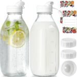 2 Pack Glass Milk Bottle with 2 Dispenser Caps, 100% Airtight Heavy Duty Screw Lid. 32 Oz Reusable Glass Water Jug with 3 Lids! Breast Milk Pitcher, Buttermilk, Nut, Juice, Syrup, Coffee Creamer - Image 2
