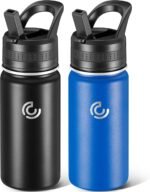 2 Pack Kids Water Bottle,14oz Stainless Steel Insulated Water Tumbler Leak-Proof,School Water Mug,Small and Portable,Suitable for Boys and Girls to Use(Black + Blue) - Image 2