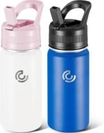 2 Pack Kids Water Bottle,14oz Stainless Steel Insulated Water Tumbler Leak-Proof,School Water Mug,Small and Portable,Suitable for Boys and Girls to Use(White + Blue) - Image 2