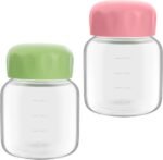 2 Pack Small Water Bottles, 300ml Glass Water Bottles with Lid, Clear Glass Leak-proof 10oz Juice Bottles, Cute Water Bottles with Scale for Juicing, Milk, Fruit Drinks, Beverage Storage - Image 2