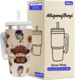 20-OZ Insulated Water Bottle,Insulated Stainless Steel Tumbler,Reusable Cold Drink Thermos,BPA-Free, Double-Wall Stainless Steel Water Bottle (Cream-Higland cow, 20, Fluid Ounces) - Image 2