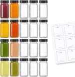 20 PACK 2 oz Glass Shot Bottles w/ Black Lids & 20 Labels - Small Clear Jar for Ginger, Wellness Shot, Juice, Sample, Whiskey - Travel Essentials Mini Bottles - Wide Mouth, Leakproof, Dishwasher Safe - Image 2