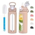 20 oz Glass Water Bottle with Straw Reusable Water Bottle with Non-Slip Silicone Sleeve Wide Mouth Leak-Proof for Coffee, Tea and Water,BPA-free, Dishwasher Safe - Image 2