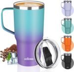 20 oz Insulated Coffee Mug with Ceramic Coating, Stainless Steel Travel Mug Tumbler with Handle Lid and Straw, Double Wall Leak-Proof Coffee Travel Mug Keeps Drink Hot and Cold (Azure Purple) - Image 2