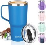 20 oz Insulated Coffee Mug with Ceramic Coating, Stainless Steel Travel Mug Tumbler with Handle Lid and Straw, Double Wall Leak-Proof Coffee Travel Mug Keeps Drink Hot and Cold (Blue) - Image 2