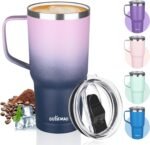 20 oz Insulated Coffee Mug with Ceramic Coating, Stainless Steel Travel Mug Tumbler with Handle Lid and Straw, Double Wall Leak-Proof Coffee Travel Mug Keeps Drink Hot and Cold (Purple blue) - Image 2