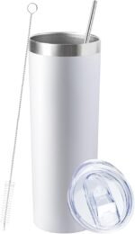 20 oz Skinny Tumbler with Lid and Straw,Stainless Steel Vacuum Insulated Tumbler Cup Double Wall Leak-proof Coffee Mug,Travel Thermal Water Tumbler for Home,Office,Outdoor(White,1) - Image 2