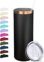 20 oz Skinny Tumblers Bulk, Stainless Steel Insulated Tumbler with Lids and Straws, Slim Double Wall Powder Coated Travel Coffee Mugs, Reusable Cup for Hot and Cold Drinks (Black,1 pack) - Image 2