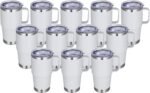 20 oz Stainless Steel Tumbler with Handle Bulk Metal Insulated Tumblers Travel Coffee Mug with Handle Double Wall Tumbler Cup with Lid and Straw, White 12 Pack - Image 2