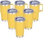 20 oz Stainless Steel Tumbler with Handle Bulk Metal Insulated Tumblers Travel Coffee Mug with Handle Double Wall Tumbler Cup with Lid and Straw, Yellow 6 Pack - Image 2