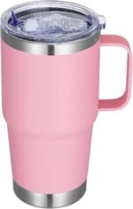 20 oz Stainless Steel Tumbler with Handle Metal Insulated Coffee Travel Mug with Handle Double Wall Tumbler Cup with Handle and Lid, Pink 1 Pack - Image 2