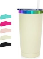 20 oz Stainless Steel Tumbler with Lid and Straw Double Wall Vacuum Insulated Coffee Mug Powder Coated Cup for Hot and Cold Drinks (White,1 pack) - Image 2