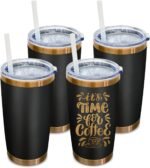 20 oz Tumbler Bulk 4 Pack Stainless Steel Tumbler with Lid and Straw, Double Wall Vacuum Insulated Travel Coffee Mug for Laser Engrave, Powder Coated Cup for Hot and Cold Drinks (Black,4 pack) - Image 2