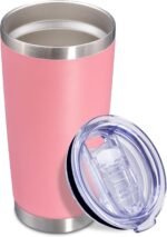 20 oz Tumbler Coffee Travel Tumblers Bulk with Lid Stainless Steel Double Wall Vacuum Insulated Mug Powder Coated Cups fit Car Cupholder for Hot and Cold - Pink, 1Pack - Image 2