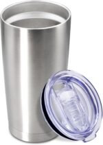 20 oz Tumbler Coffee Travel Tumblers Bulk with Lid Stainless Steel Double Wall Vacuum Insulated Mug Powder Coated Cups fit Car Cupholder for Hot and Cold - Stainless Steel, 1Pack - Image 2