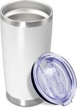 20 oz Tumbler Coffee Travel Tumblers Bulk with Lid Stainless Steel Double Wall Vacuum Insulated Mug Powder Coated Cups fit Car Cupholder for Hot and Cold - White, 1Pack - Image 2