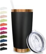 20 oz Tumbler Stainless Steel Tumbler with Lid and Straw, Double Wall Vacuum Insulated Travel Coffee Mug for Laser Engrave, Powder Coated Cup for Hot and Cold Drinks (Black,1 pack) - Image 2