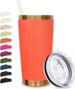 20 oz Tumbler Stainless Steel Tumbler with Lid and Straw, Double Wall Vacuum Insulated Travel Coffee Mug for Laser Engrave, Powder Coated Cup for Hot and Cold Drinks (Orange,1 pack) - Image 2