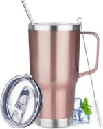 20 oz Tumbler with Handle Stainless Steel Insulated Coffee Tumbler with Lid and Straw Double Wall Vacuum Insulated Coffee Mug Leak Proof Travel Mug Tumbler for Hot and Cold Drink (Rose Gold,1pack) - Image 2