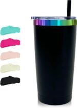 20 oz Tumbler with Lid and Straw Double Wall Vacuum Insulated Travel Coffee Mug Powder Coated Cup for Hot and Iced Drinks (Black,1 pack) - Image 2